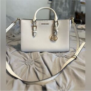 Michael Kors Cream Satchel Bag with Gold Accents